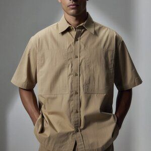 Mode of One Men's Relaxed-Fit Cotton-Blend Tannin Casual Button-Down Size S